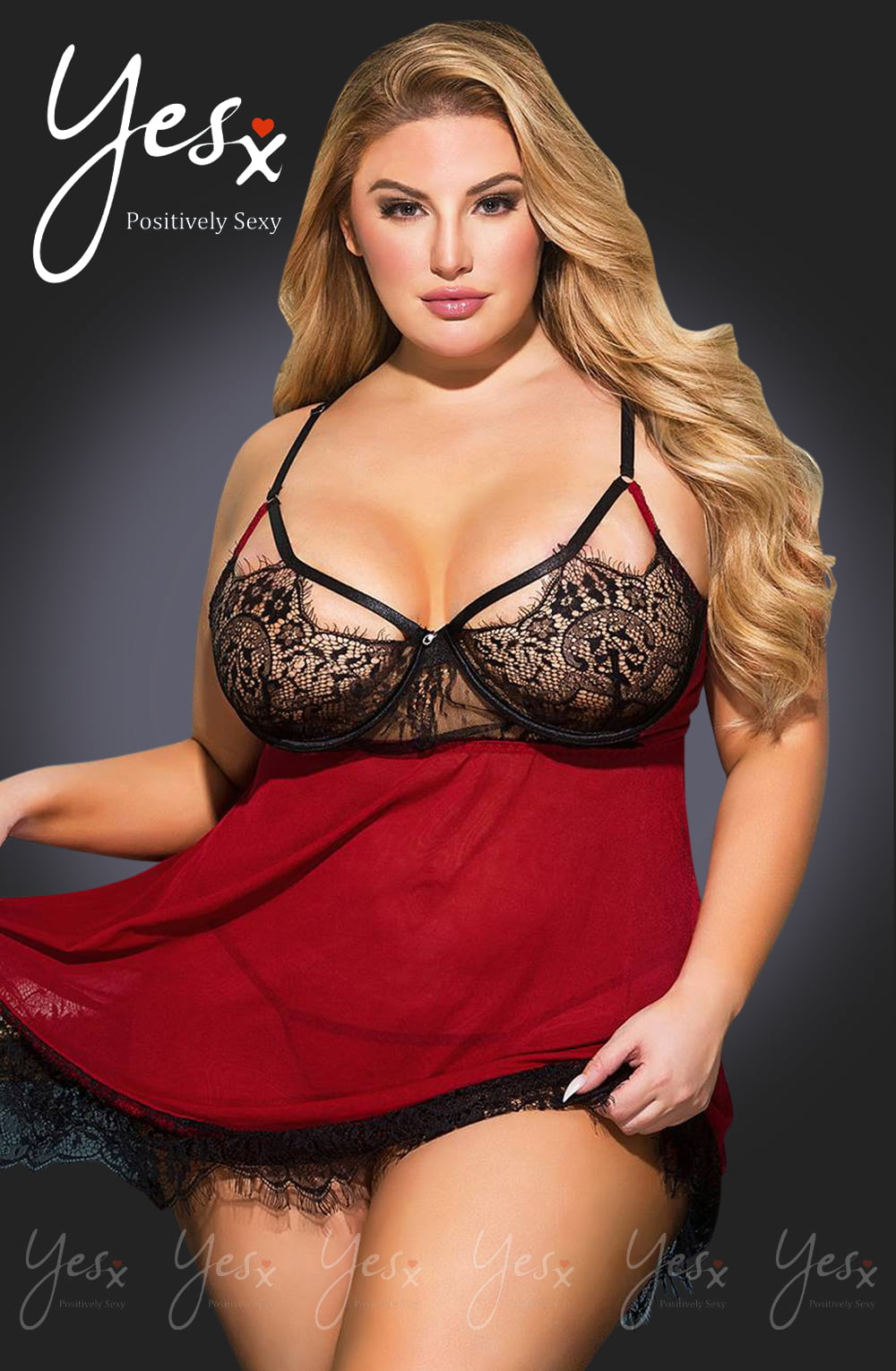 YesX YX958Q Black/Red Babydoll Set